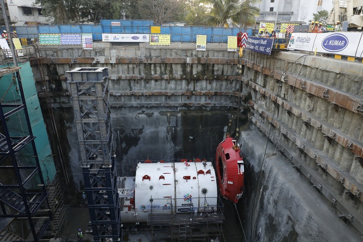 Lowering of TBM Cutter Head at Vidya Nagari site of Mumbai Metro 3