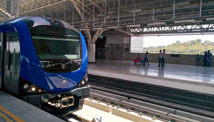 Metro Train Standing at Chennai Central Metro Station