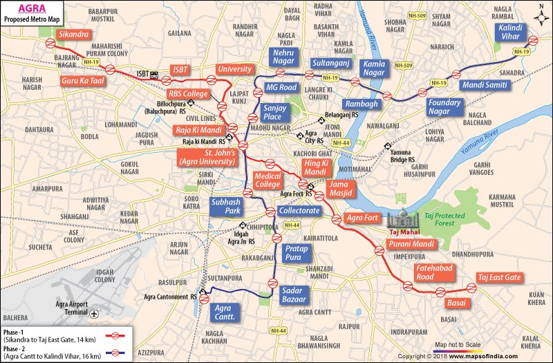 Proposed route map for Agra Metro Rail Project