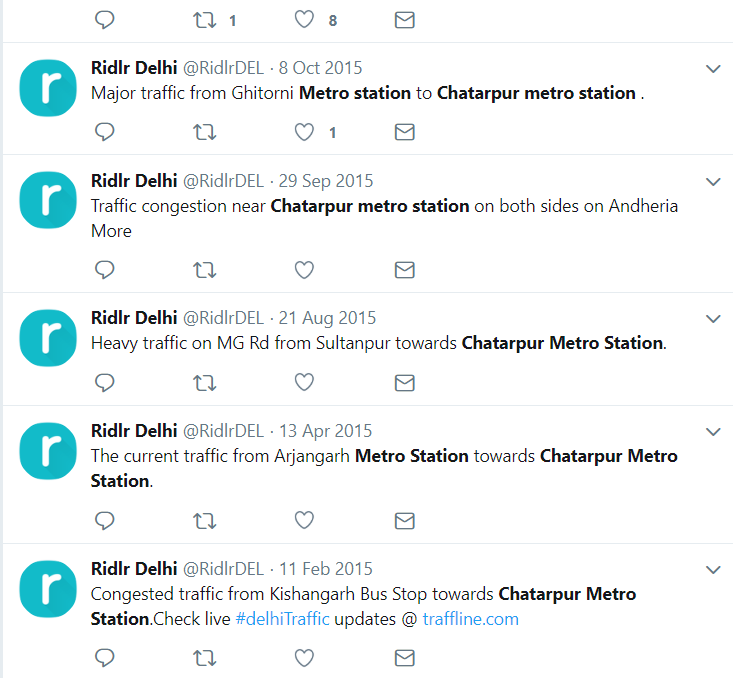 screenshot of twitter of people complaining about rush at chhatarpur metro station