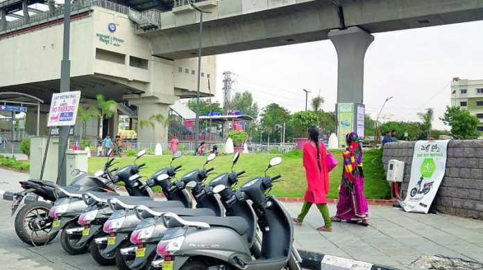 Hyderabad Metro bikes on rent at Miyapur Station