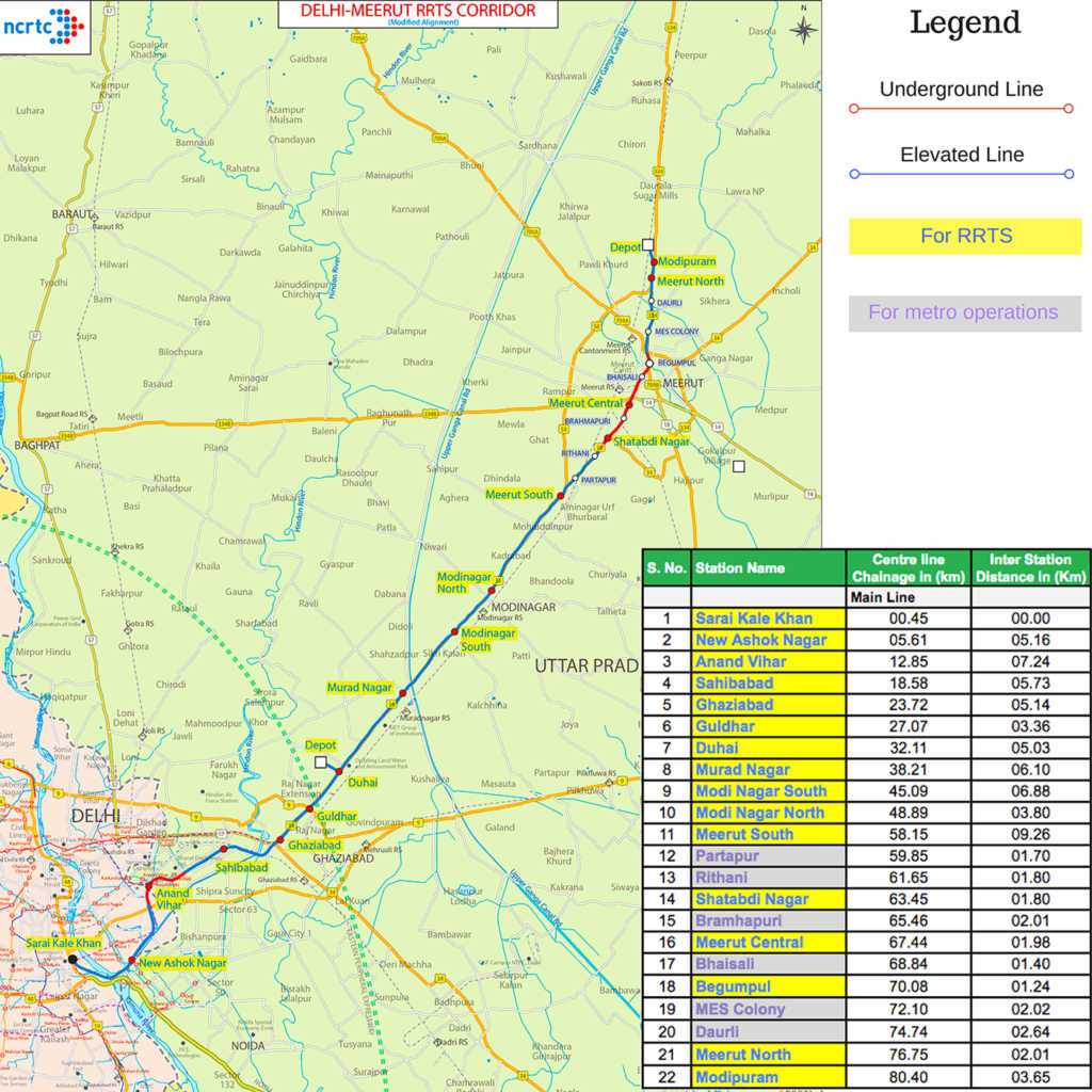 Delhi-Meerut RRTS Corridor Route Map (Photo: NCRTC)