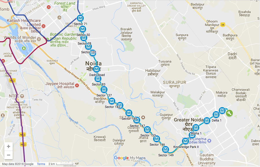 Aqua line map for noida (photo: proptiger)