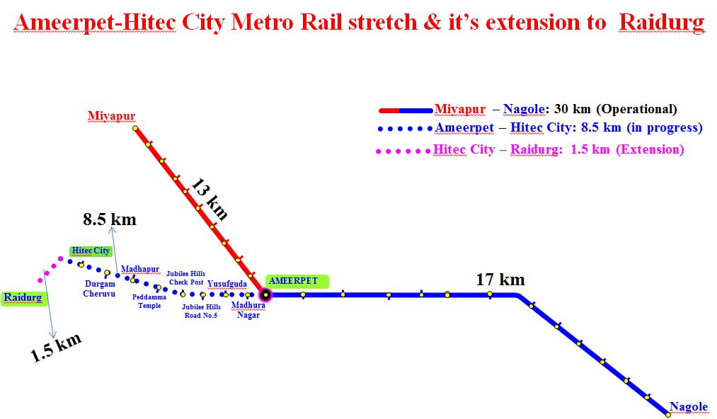hydera metro rail map Metro Rail Extension From Hitech City To Raidurg To Begin Soon