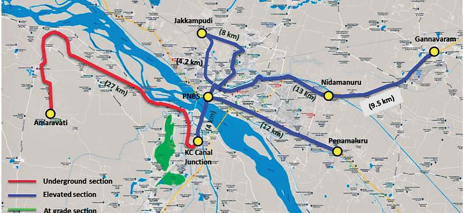 Route map of Amaravati Light Metro Rail