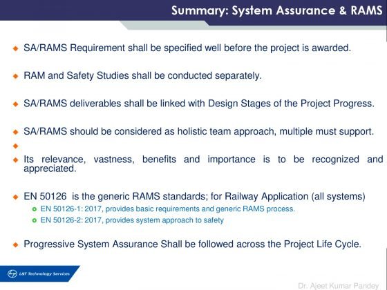 Summary: System Assurance & RAMS