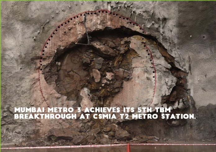 MMRC completed a fifth tunnel breakthrough at the Chhatrapati Shivaji International Airport (CSIA) — T2 Metro station