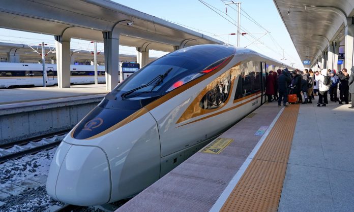 The new high-speed train that connects Beijing and Zhangjiakou, China.