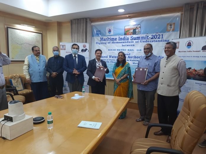 The MoU between IWAI and KMRL was signed at IWAI headquarters in Noida. The MoU between IWAI and KMRL for the land required to construct the Kochi Water Metro terminal at Kakakkand was signed at IWAI headquarters in Noida.