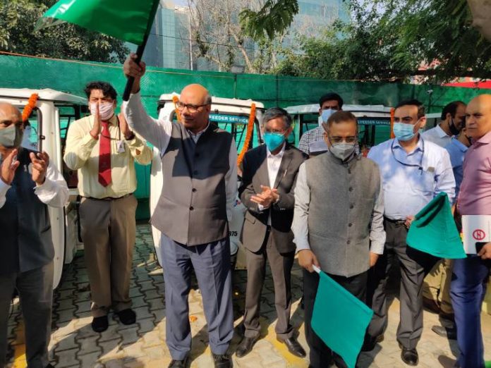 DMRC MD flagged off a fleet of 25 E-Rickshaw from Noida Electronic City Metro Station