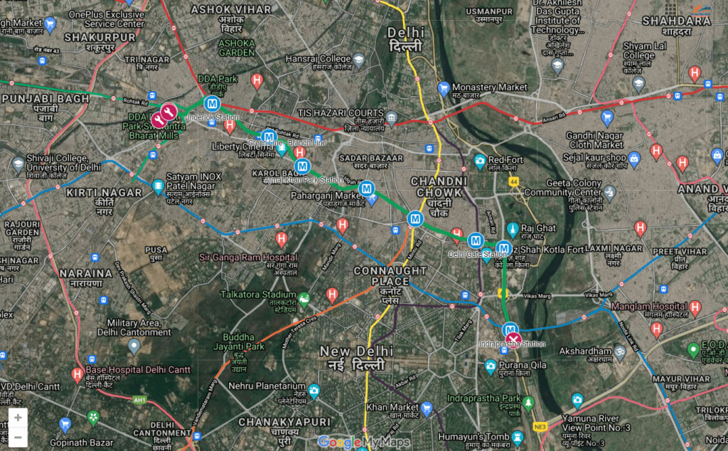 The extension of Delhi Metro Green Line from Inderlok to Indraprastha via NabiKareem, NewDelhi, DelhiGate stations