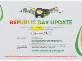 The services on Yellow Line will be partially regulated on Republic Day