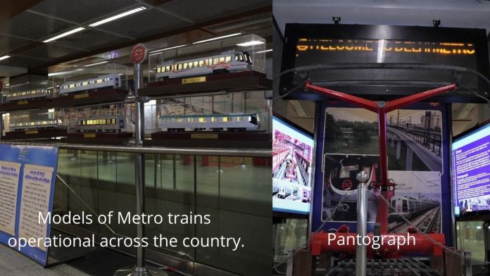 pantograph & models of 8 metro trains at Delhi Metro Museum